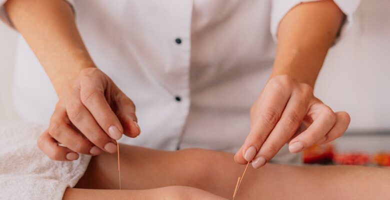 person putting needles to the knees