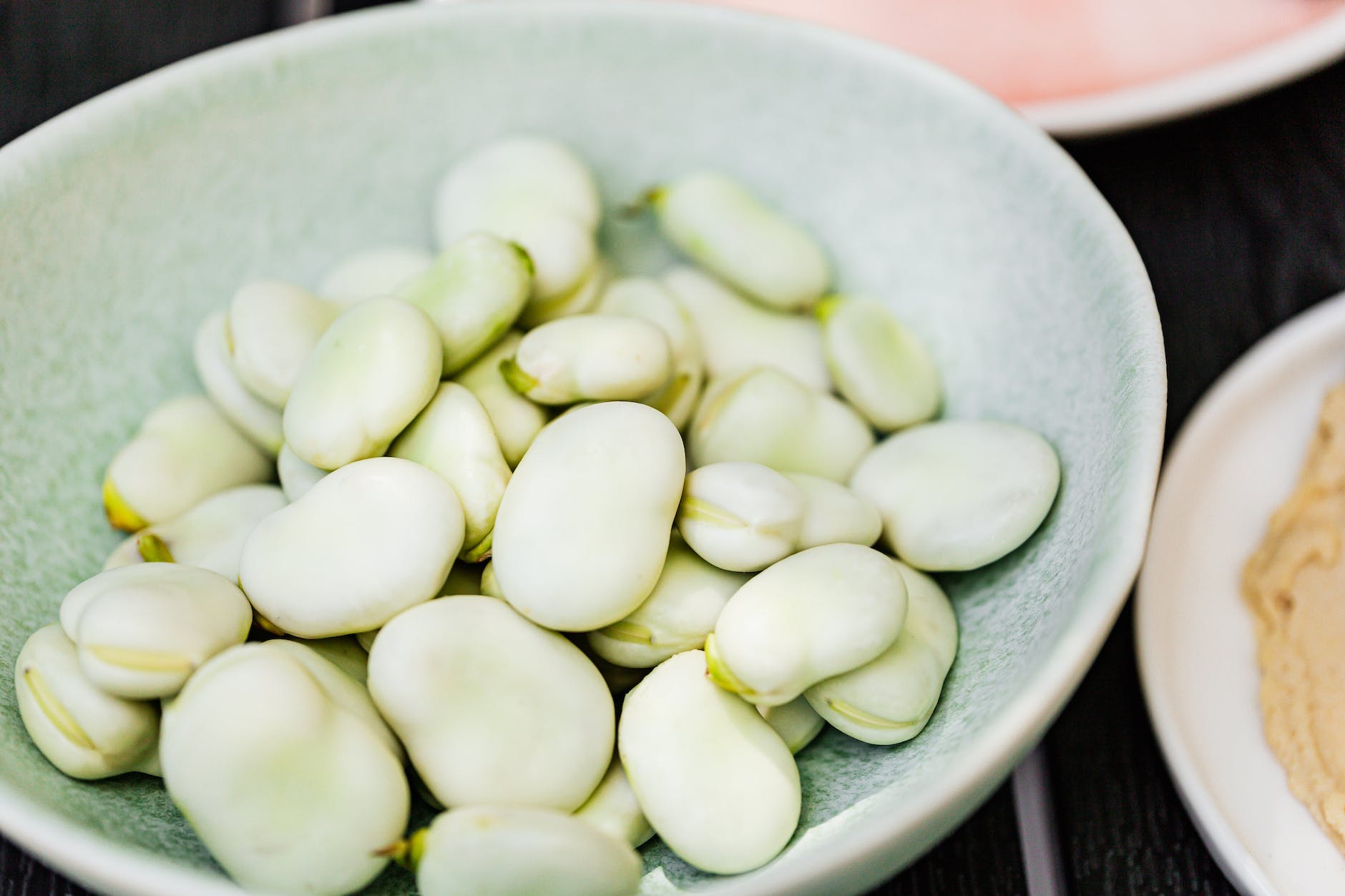 fava beans green ceramic bowl