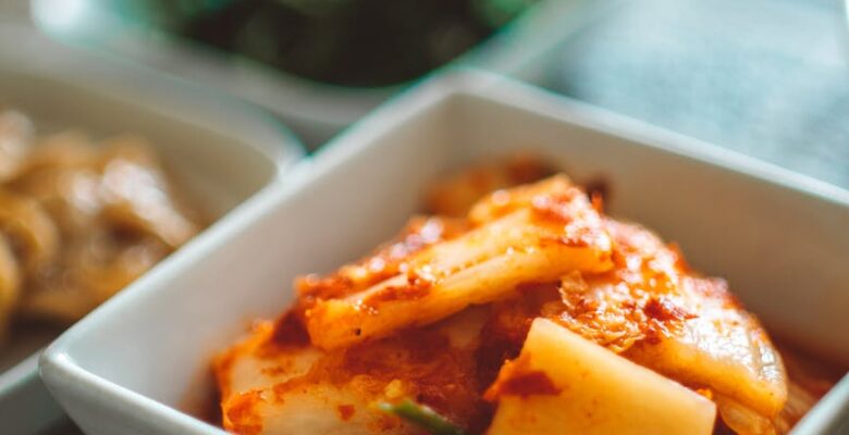 kimchi in a ceramic bowl