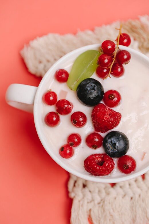 delicious dessert with berries in cafe