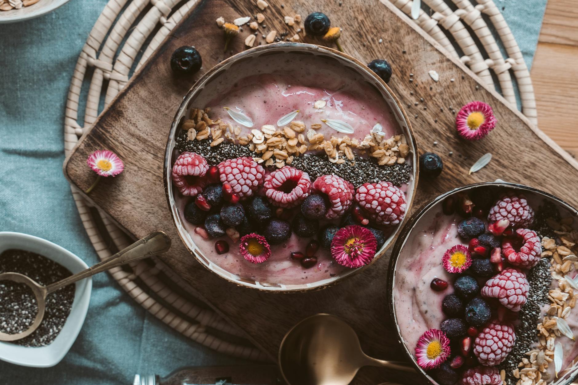 delicious acai smoothie bowl in close up photography
