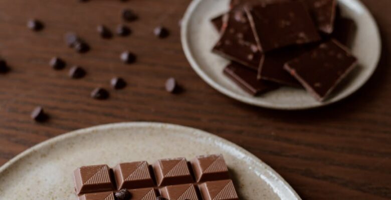 photo of sweet choclate bars on cermic plates