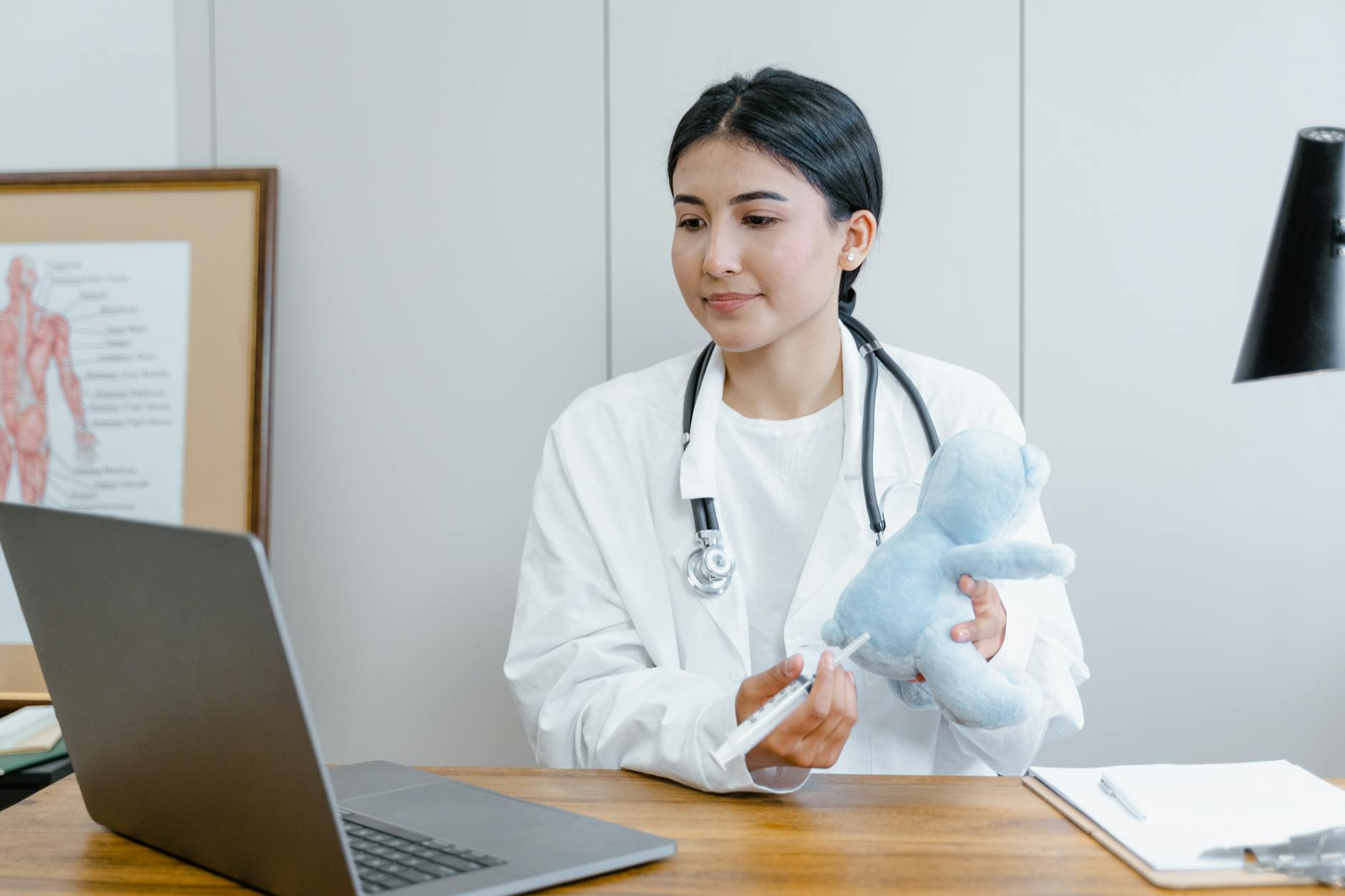 a female doctor giving online consultation